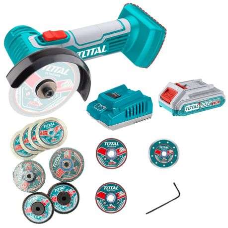 Total Tools - Mini Cut-off Tool with 2Ah Battery, Charger &amp; Asstd Disc 30Pc