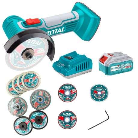 Total Tools - Mini Cut-off Tool with 4Ah Battery, Charger &amp; Asstd Disc 30Pc