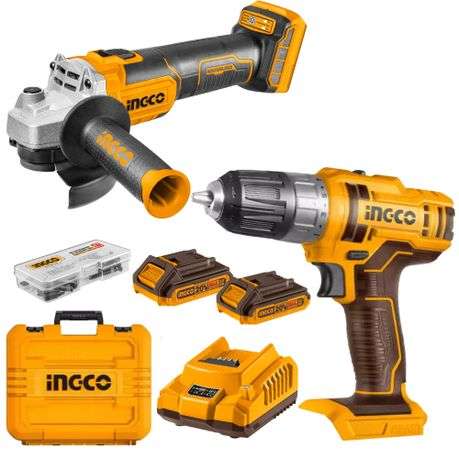 Ingco Cordless Drill and Grinder with 2 x 2.0Ah Batteries and Charger