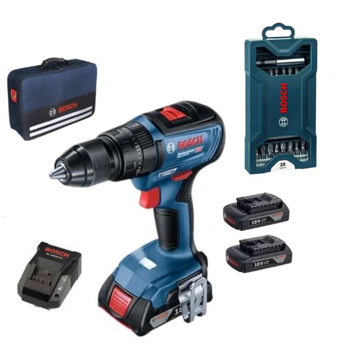 Bosch Impact Drill Driver GSB18V-50 with 3x1.5Ah Batteries, 25pce Mixed Set