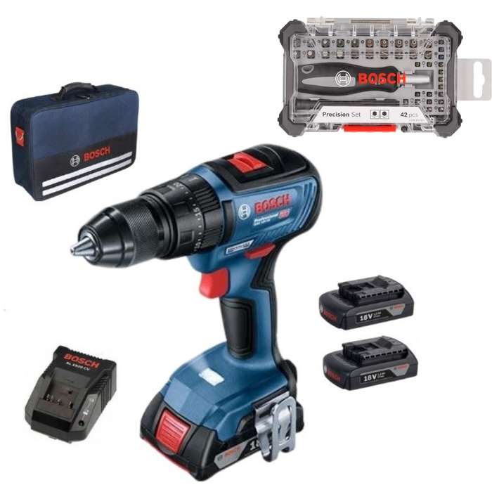 Bosch Impact Drill Driver GSB18V-50 with 3x1.5Ah Batteries, Screwdriver Bit