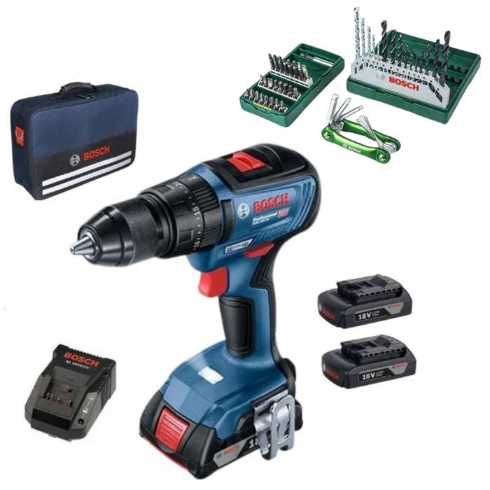 Bosch Impact Driver GSB18V-50 with 3x1.5Ah Batteries, 41 piece Drill Set &amp; Hex