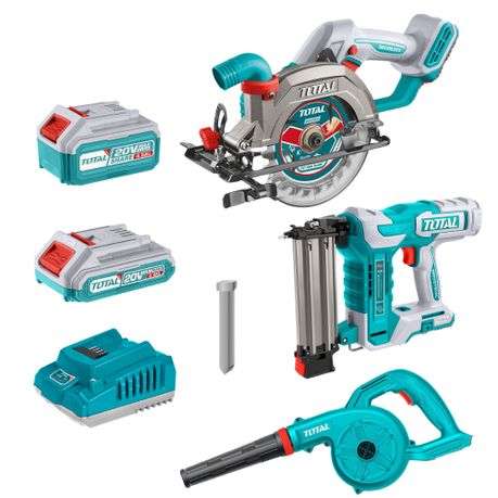 Total Tools - Blower, Brad Nailer, Circular Saw with 2&amp;4Ah Battery Charger
