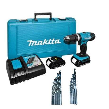 Makita Impact Driver Drill (DHP453ZK) with 2x1.5Ah Batteries,Charger &amp; Bits