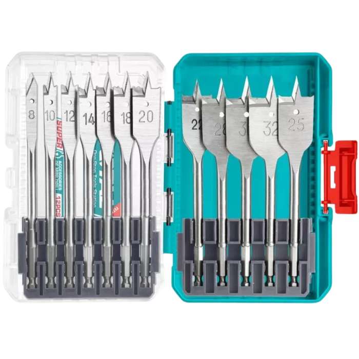 Total Tools - Flat wood Drill Bits set -12pcs
