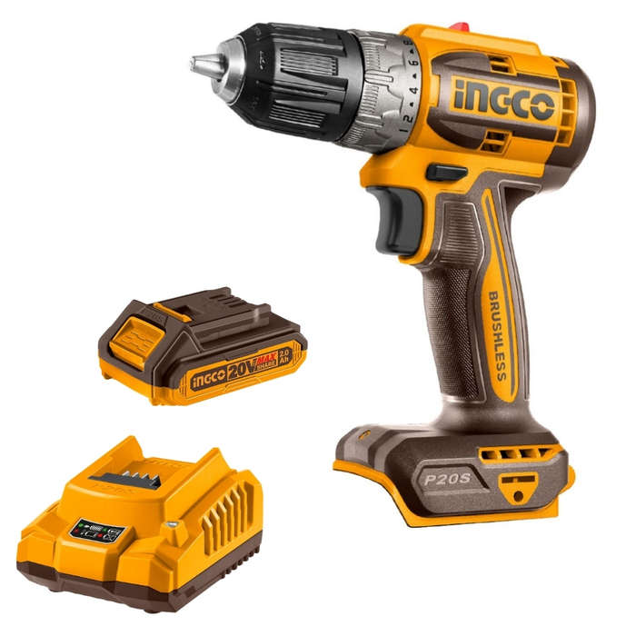 Ingco - Lithium-Ion Cordless Drill (20V) with 2.0Ah Battery and Charger
