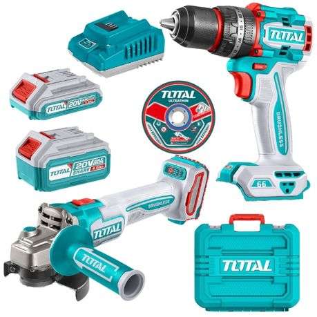Total Tools - Impact Drill 66N.m, Grinder with 2Ah, 4Ah Batteries &amp; Charger