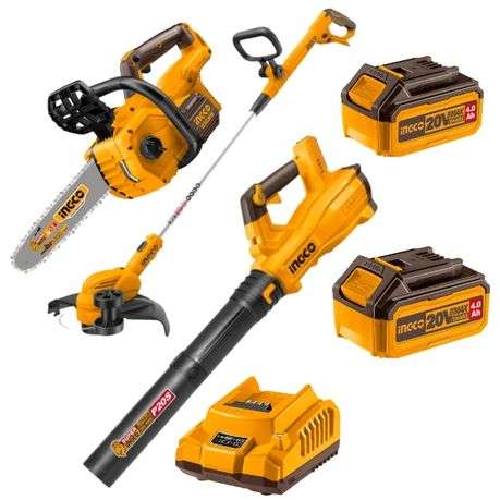 Ingco - 3PC Chain Saw Trimmer Blower Combo with 2 x 4Ah Battery &amp;Charger