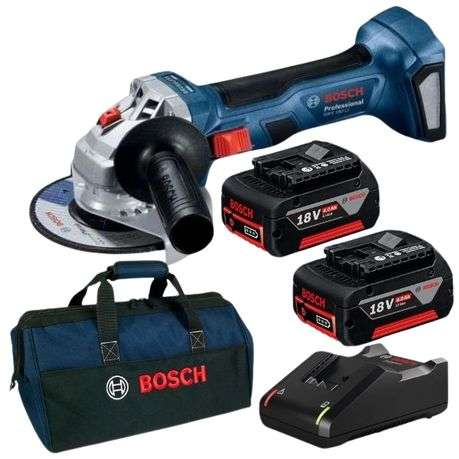 Bosch - Cordless Angle Grinder (GWS 180-LI), Charger, Batteries (4Ah) + Bag