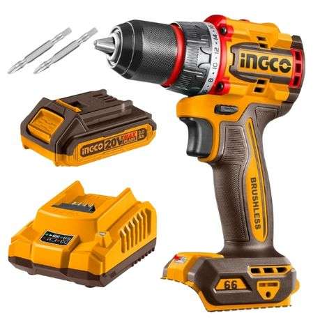Ingco - Brushless Compact Drill (66NM) With 2.0Ah Battery and Charger