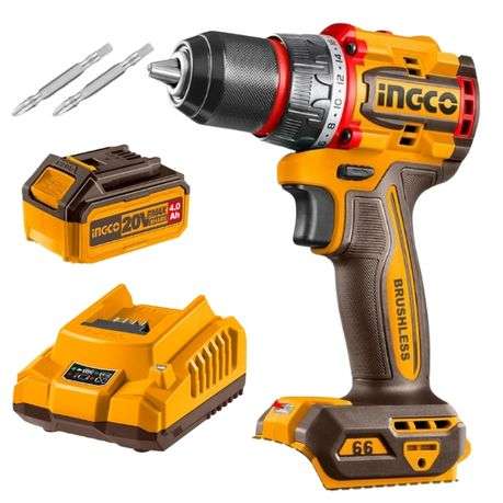 Ingco - Brushless Compact Drill (66NM) With 4.0Ah Battery and Charger