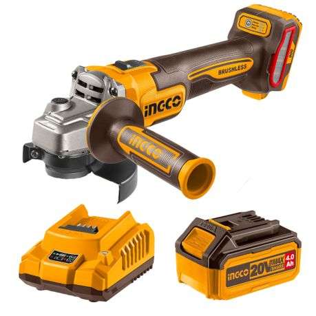 Ingco - Cordless Angle Grinder 20V (900w Max) with 4Ah Battery and Charger