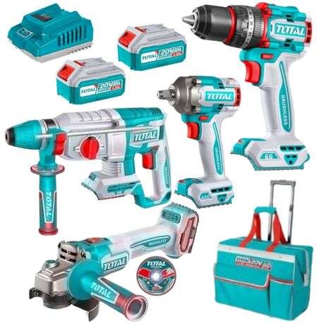 Total Tools - Cordless 5 Piece Powertool Combo Kit - Batteries &amp; Charger