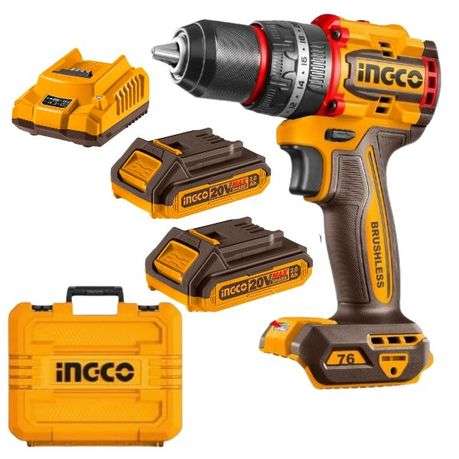 Ingco - Brushless Cordless Impact Drill with 2 x 2Ah Batteries and Charger