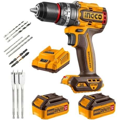 Ingco - Brushless Cordless Impact Drill (96Nm) with 4Ah Batteries &amp; Charger