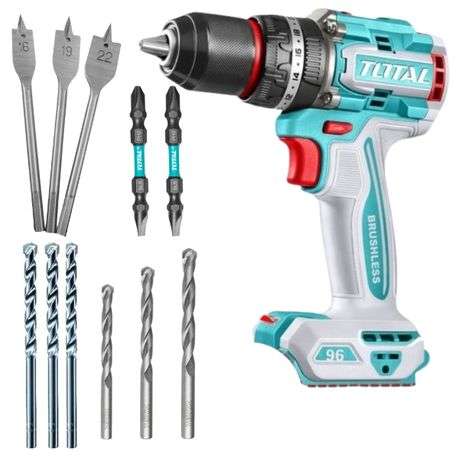 Total Tools - Cordless Brushless Impact Drill 96Nm - Unit Only with Bits