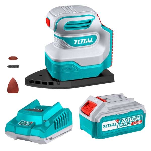Total Tools - Cordless Palm Sander (20V) with Battery (4Ah) and Charger