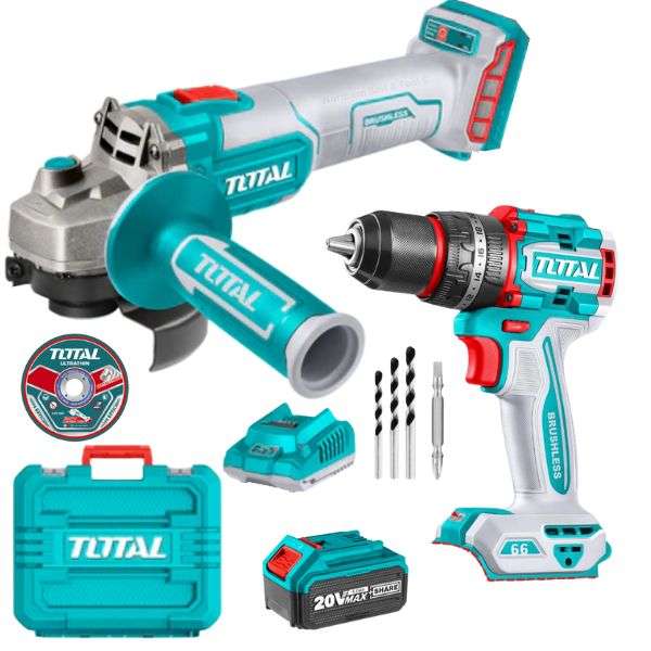 Total Tools - Cordless Angle Grinder 20V &amp; Brushless Cordless Impact Drill