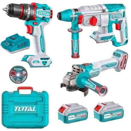 Total Tools - Cordless Impact Drill, Rotary Hammer &amp; Grinder - 3Pcs Combo