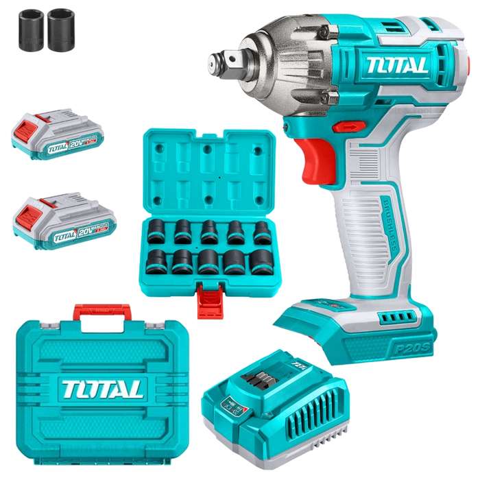 Total Tools - Cordless Impact Wrench &amp; 1/2 DR . Impact Socket Set-10Pc