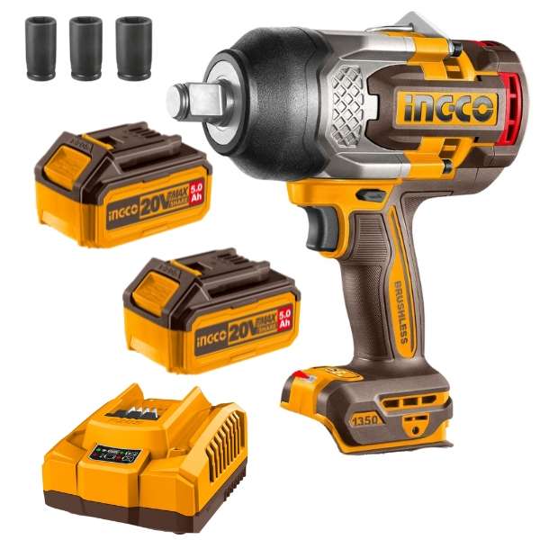 Ingco - Cordless Impact Wrench (1350Nm) with 2 x 5Ah Batteries &amp; Charger
