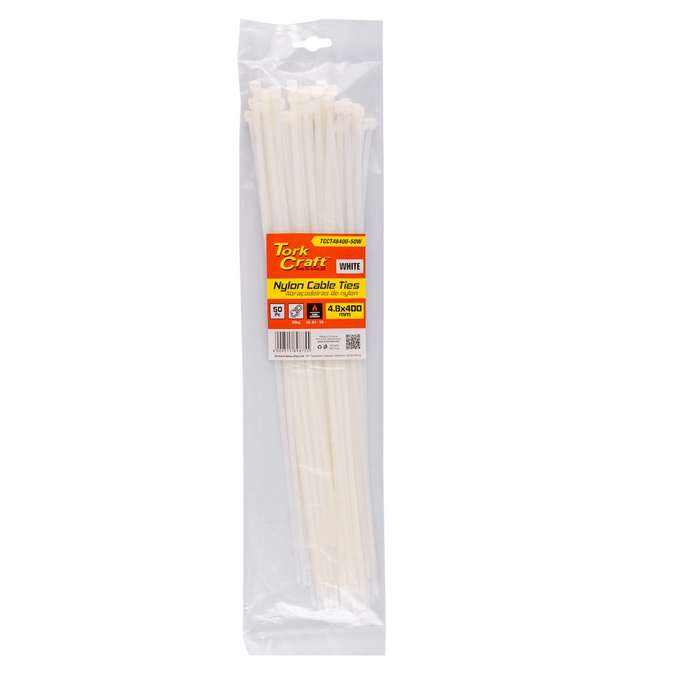 Tork Craft - Nylon Cable Ties 4.8mm X 400mm White - 50 Pieces