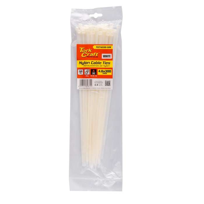 Tork Craft - Nylon Cable Ties 4.8mm x 300mm White - 50 Pieces