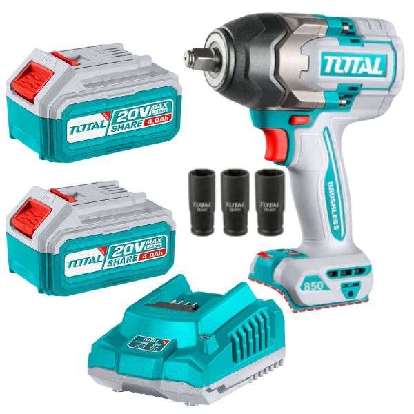 Total Tools - Cordless Impact Wrench (850N) with Batteries (4Ah) &amp; Charger