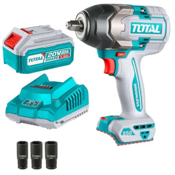 Total Tools - Cordless Impact Wrench (850N) with Battery (4Ah) and Charger