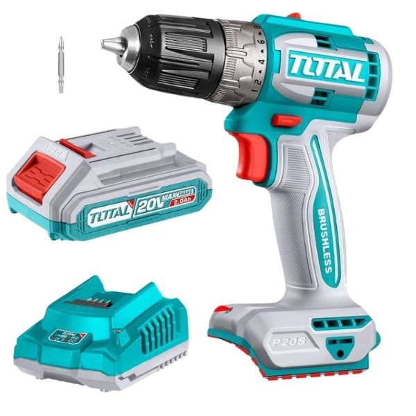 Total Tools - Cordless Brushless Drill with 2.0Ah Battery and Charger
