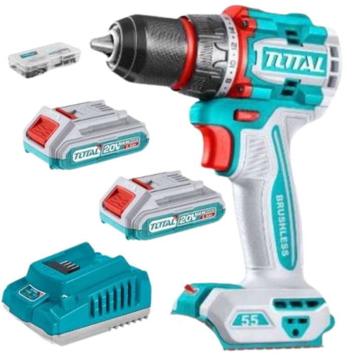 Total Tools - Cordless Impact Drill (20V) with 2x Batteries (2Ah) &amp; Charger