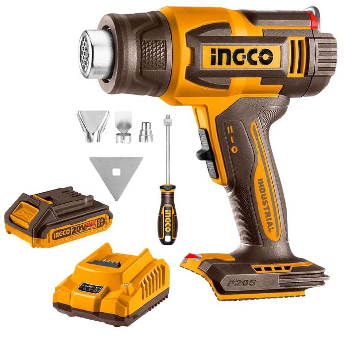 Ingco - Cordless Heat Gun with LCD Display with 2.0Ah Battery &amp; Charger