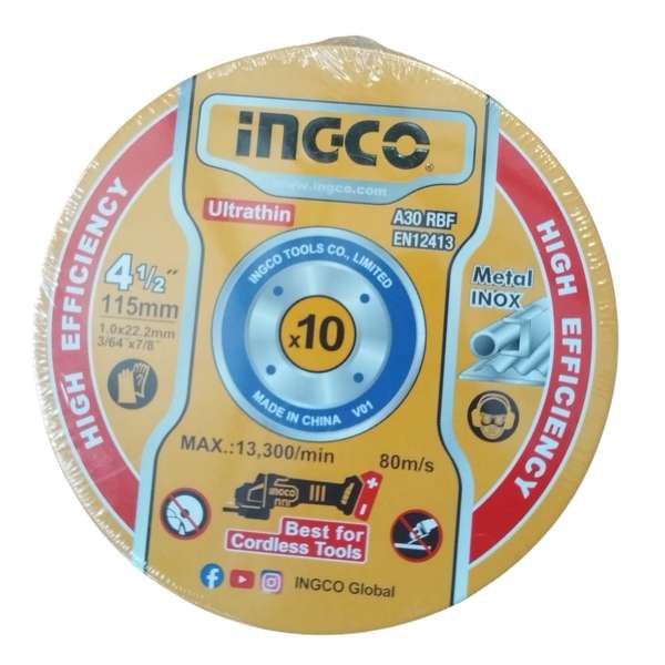 Ingco - Abrasive Metal Cutting Discs - 2 Packs of 10, Totalling - 20 Pieces