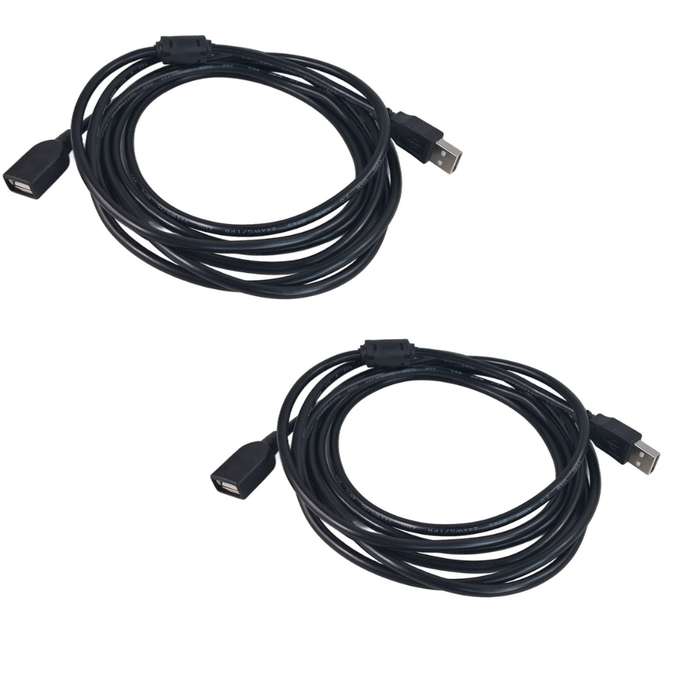 Vcom - USB 2.0 Extension Cable 3m - Type A Male to Female (Black) - 2 Pack