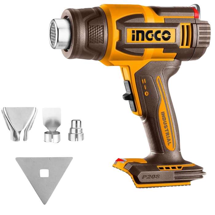 Ingco - Cordless Heat Gun (20 V) with Nozzles &amp; Scraper - Machine Only