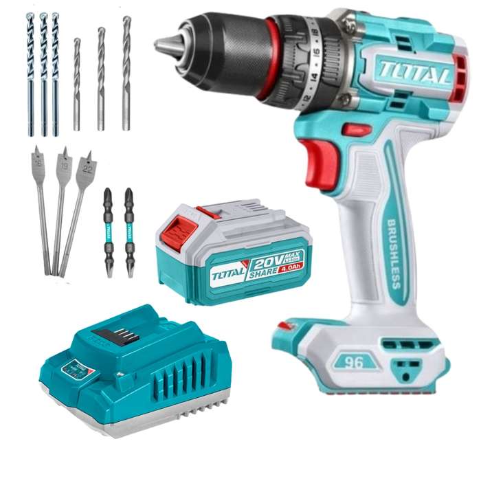Total Tools - Cordless Impact Drill (96Nm) with 4.0Ah Battery and Charger