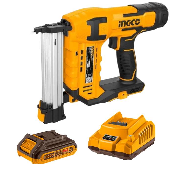 Ingco - Cordless Crown Stapler Nailer - 20V with Battery (2Ah) &amp; Charger