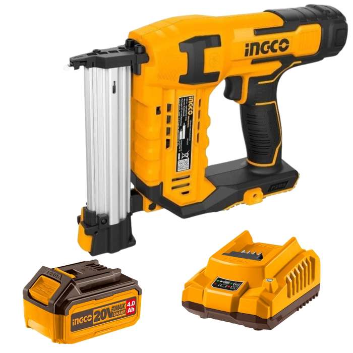 Ingco - Cordless Crown Stapler Nailer - 20V with Battery (4Ah) &amp; Charger