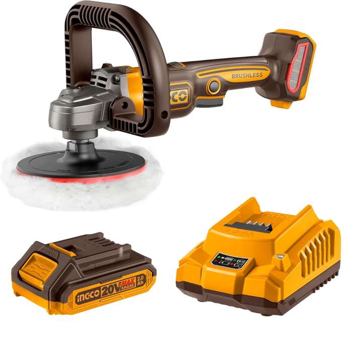 Ingco - Cordless Brushless Angle Polisher (20V) with 2.Ah Battery &amp; Charger