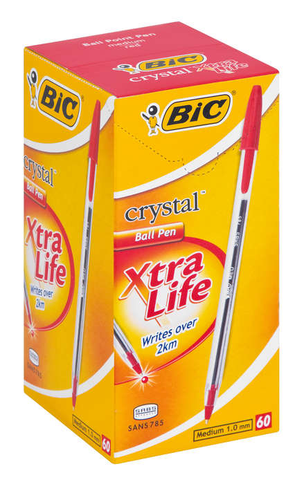 BIC Crystal Medium Xtra Life Ballpoint Pens - Red (Box of 60)
