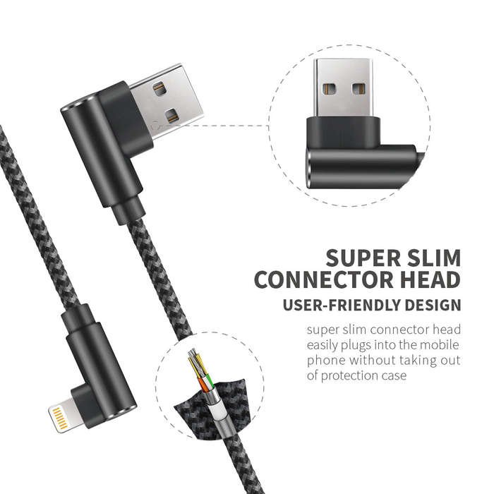 USB CABLE FOR IPHONE TWO SIDED 90 DEGREE