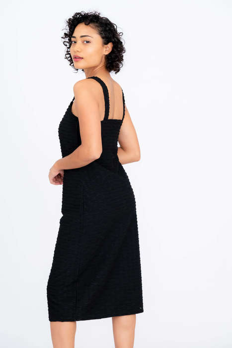 Hazel Black Textured Strappy Midi Dress