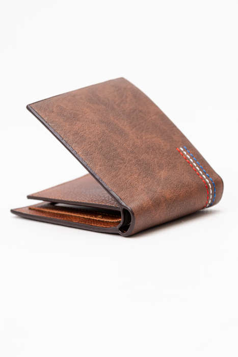 Camel Mountain Leather Bi Fold Stitch Detail Wallet with Coin Pouch Tan