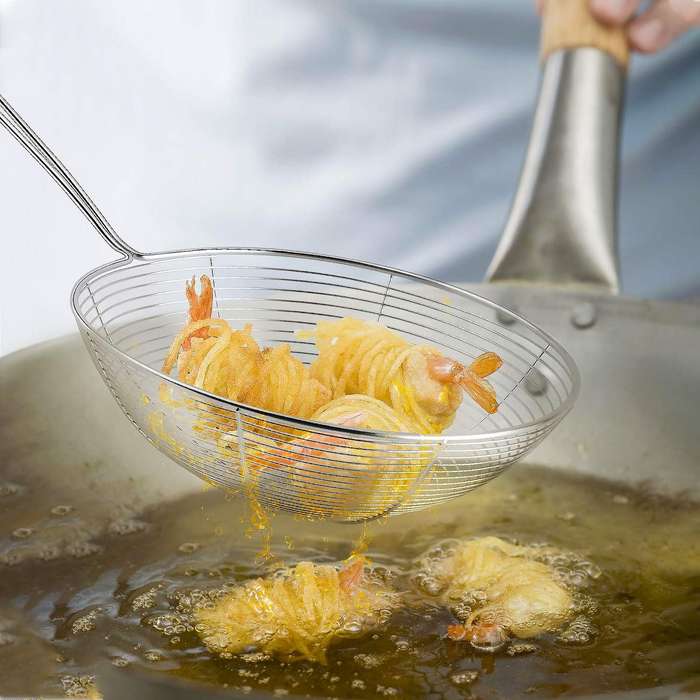 Stainless Steel Round Base Spiral Wire Skimmer Ladle 2 Piece Set