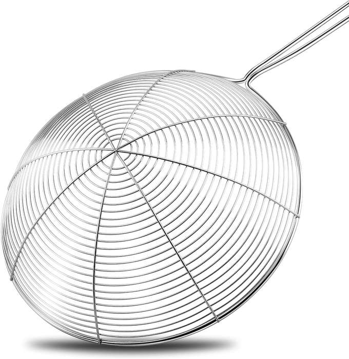 Stainless Steel Round Base Spiral Wire Skimmer Ladle 2 Piece Set