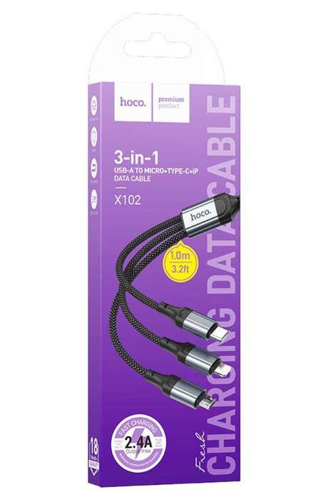 HOCO X102 Fresh 3-in 1 Charging Cable USB to iPhone - Micro-USB - Type-C