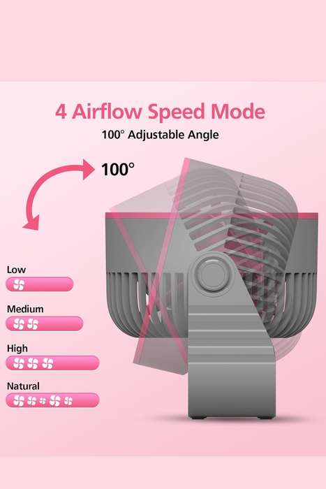XO MF86 Rechargeable Silent Desktop or Wall Mounted Fan With 4 Speed Adjustment Pink 3600mAh