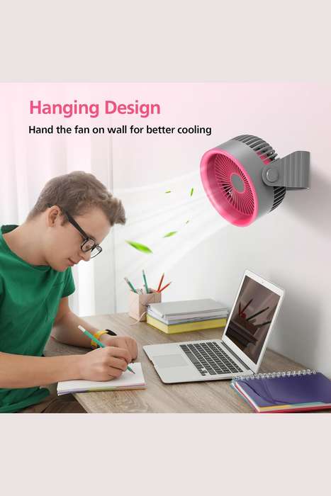 XO MF86 Rechargeable Silent Desktop or Wall Mounted Fan With 4 Speed Adjustment Pink 3600mAh
