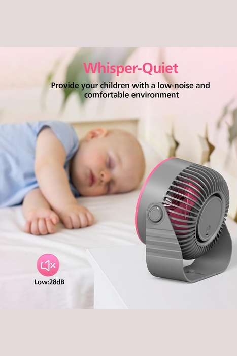XO MF86 Rechargeable Silent Desktop or Wall Mounted Fan With 4 Speed Adjustment Pink 3600mAh