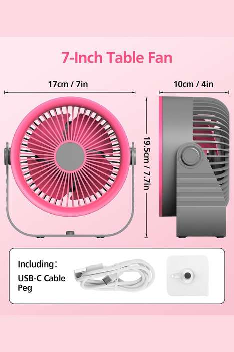 XO MF86 Rechargeable Silent Desktop or Wall Mounted Fan With 4 Speed Adjustment Pink 3600mAh